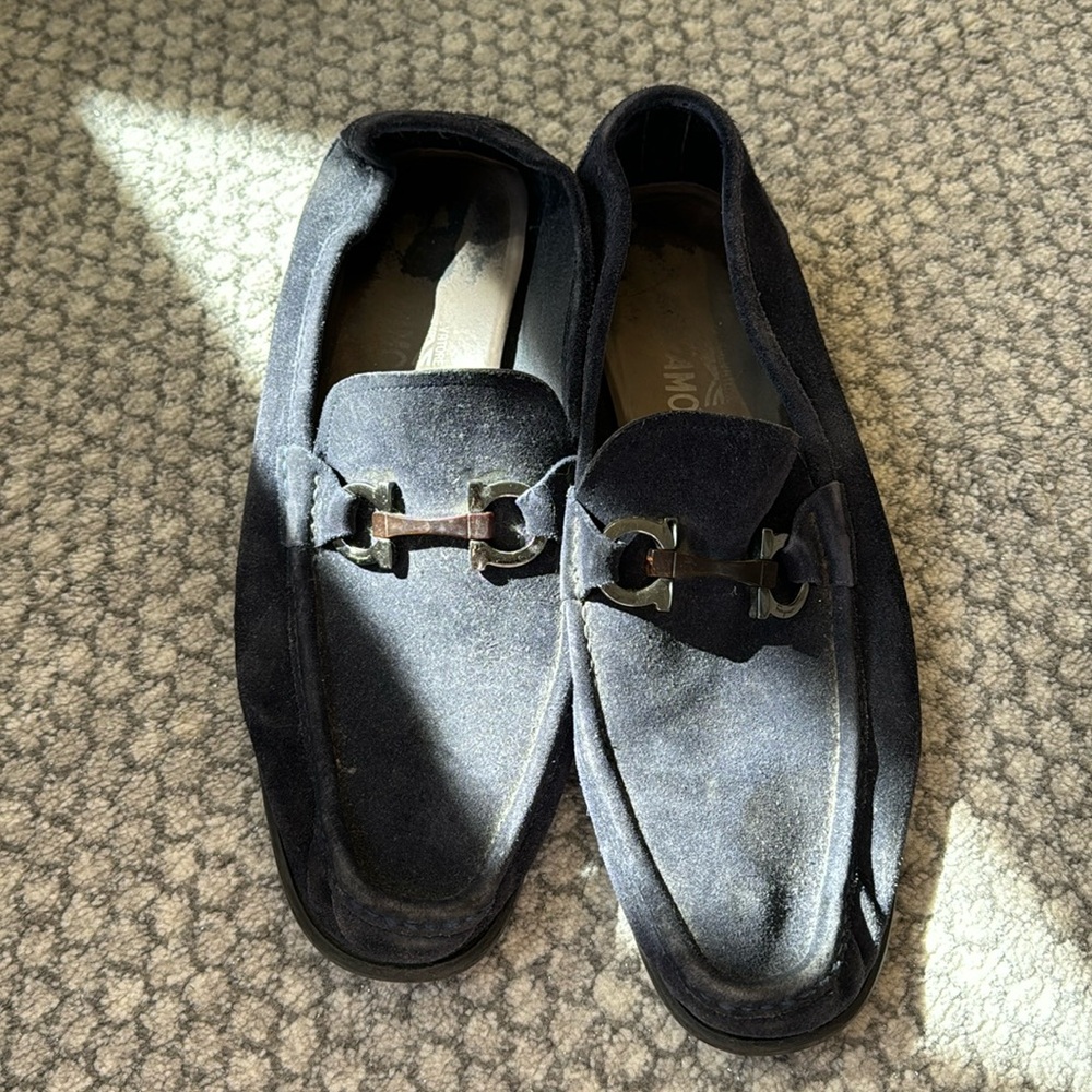 Navy Ferragamo loafers
